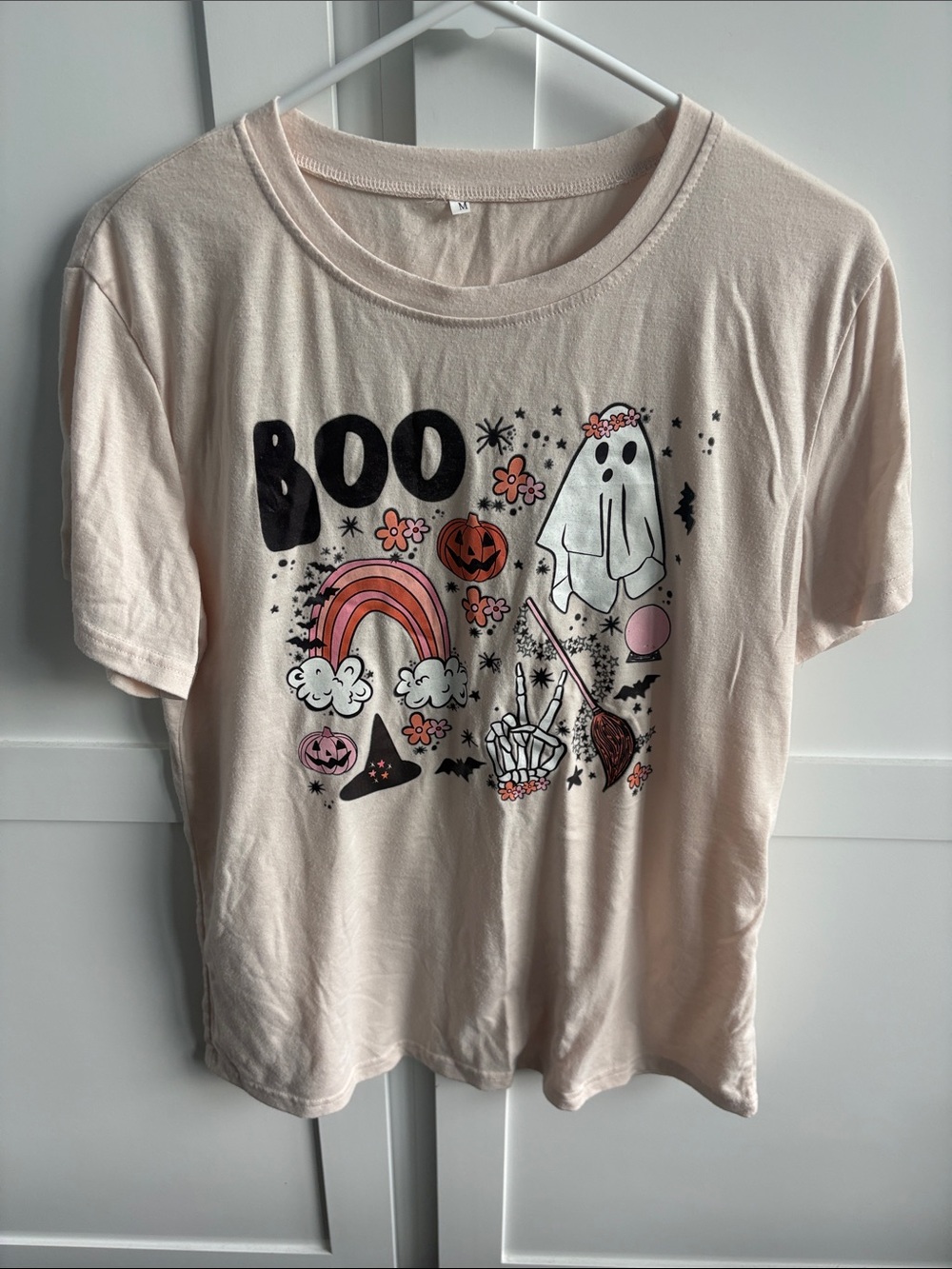 Women’s Cream and Pink Halloween Graphic Tee - Boo Print